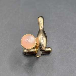 Vintage Gold Tone Cuff Links Bowling Pin and Pink Ball